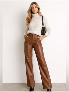 NWT J Crew size 30 slim wide leg pant in faux leather neutral brown leather pant